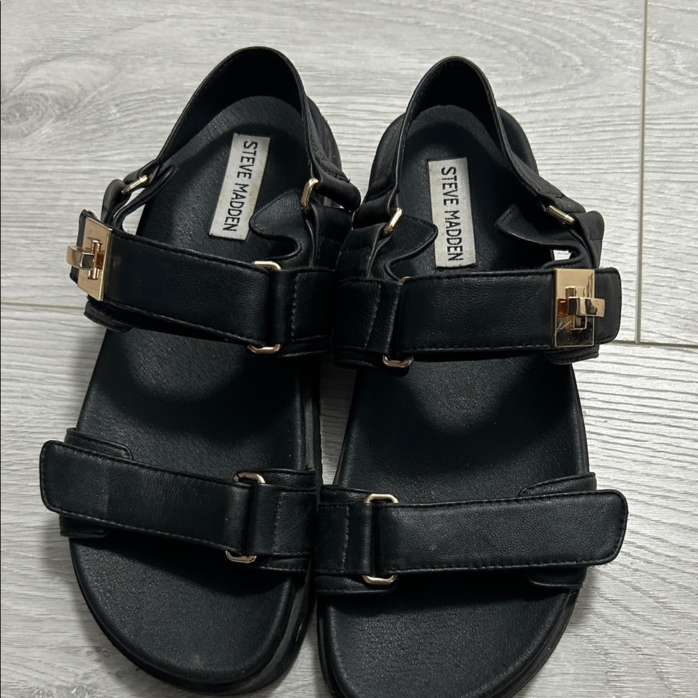 Steve Madden Black Sandals with Gold Buckles